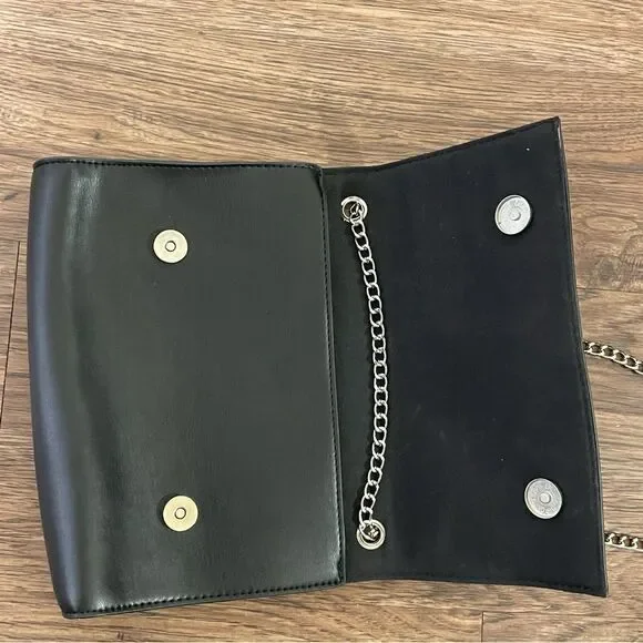 Badgley Mischka Metal Fringe Purse Black With Long Silver Chain - Picture 4 of 15